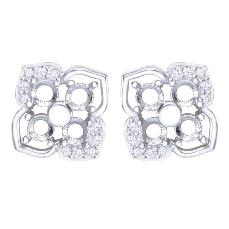 Beautiful Four Leaves Clover 925 Sterling Silver Round Gemstone DIY Stud Earring Setting Silverbene