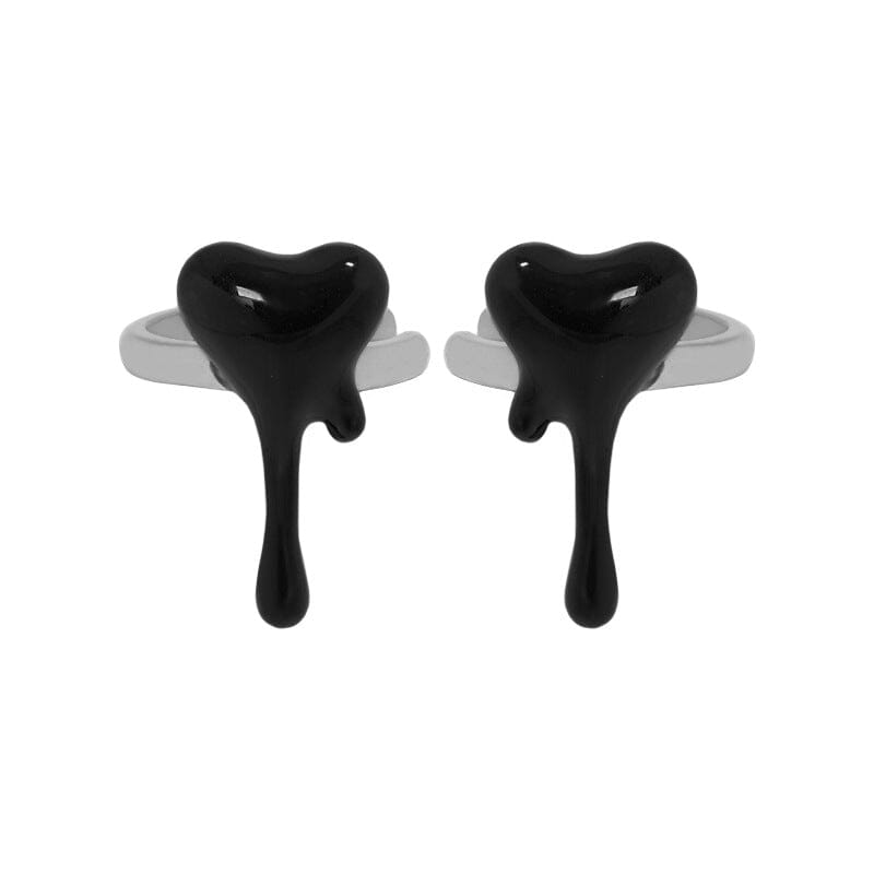 Black Fluid Heart Irregular 925 Sterling Silver Non-Pierced Earring(Single) Silverbene