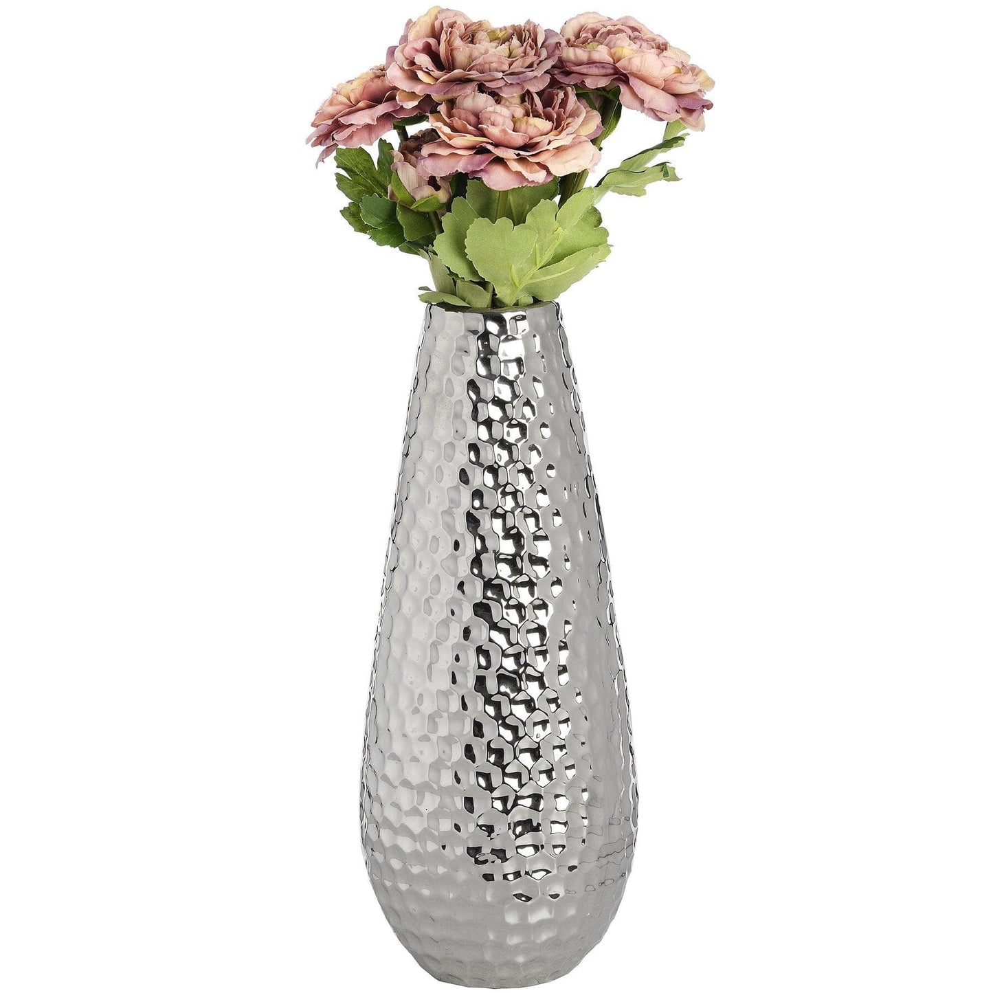 Large Silver Ceramic Bulb Vase in Dimple Effect Hill Interiors