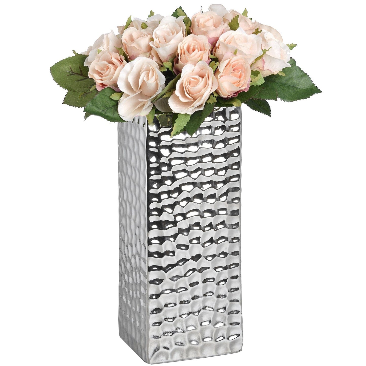 Square Silver Ceramic Dimple Effect Vase Hill Interiors