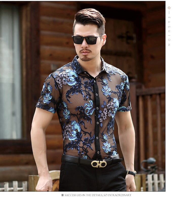 2022 New Embroidered Men's Sheer Shirts Sexy Lace Men's Shirts Mesh Shirts Club Party Prom Men's Shirts 4xl inkedbutterfly 
