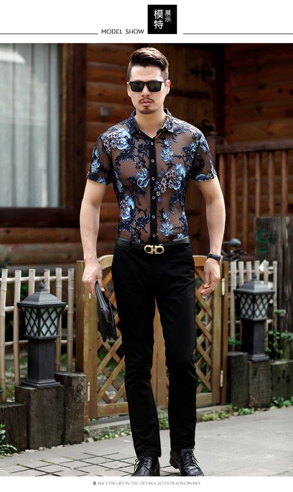 2022 New Embroidered Men's Sheer Shirts Sexy Lace Men's Shirts Mesh Shirts Club Party Prom Men's Shirts 4xl inkedbutterfly 