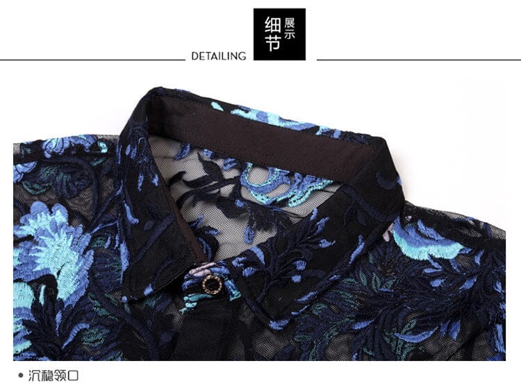 2022 New Embroidered Men's Sheer Shirts Sexy Lace Men's Shirts Mesh Shirts Club Party Prom Men's Shirts 4xl inkedbutterfly 