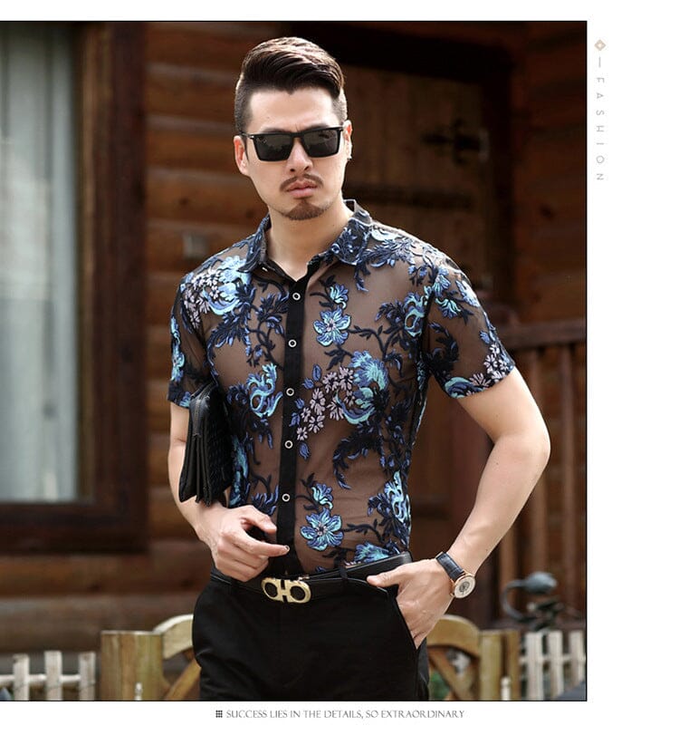 2022 New Embroidered Men's Sheer Shirts Sexy Lace Men's Shirts Mesh Shirts Club Party Prom Men's Shirts 4xl inkedbutterfly 