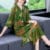 2022 Silk Print Green V-Neck Loose Plus Size Dress Korea Elegant Bodycon Party Vestidos Boho Vintage Loose Midi Dresses Clothes inkedbutterfly1 Green L Buy it