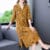 2022 Silk Print Green V-Neck Loose Plus Size Dress Korea Elegant Bodycon Party Vestidos Boho Vintage Loose Midi Dresses Clothes inkedbutterfly1 Yellow XXXL Buy it