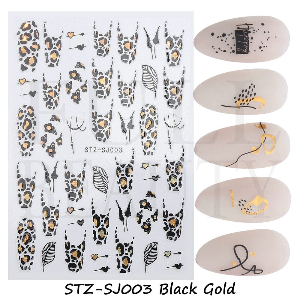 3D Black Snake Leaf Stickers for Nails Geometry Animal Simple Design Manicure Inspired Nail Decals Sliders DIY Decor GLSTZ-CS059 inkedbutterfly1 