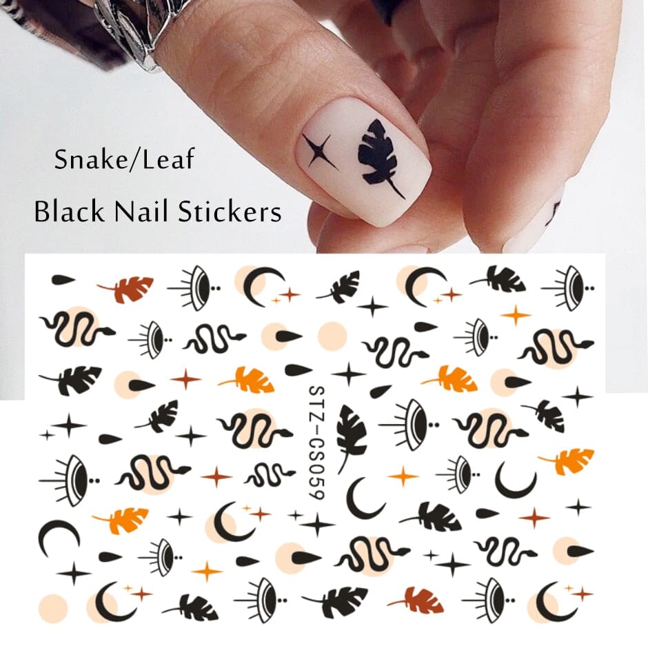 3D Black Snake Leaf Stickers for Nails Geometry Animal Simple Design Manicure Inspired Nail Decals Sliders DIY Decor GLSTZ-CS059 inkedbutterfly1 