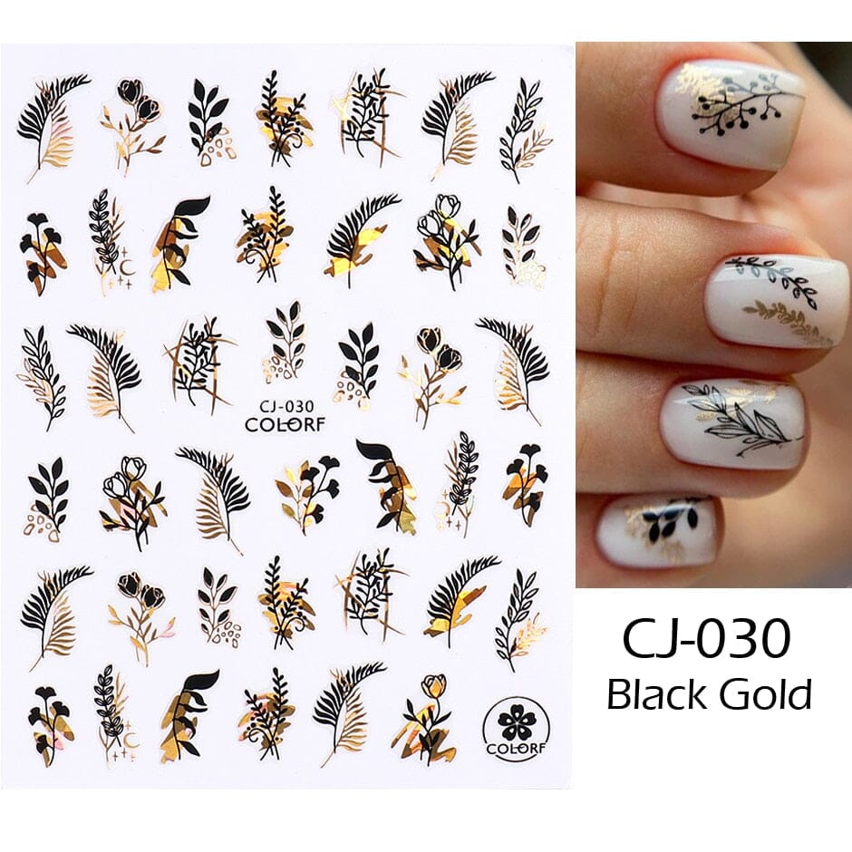 3D Black Snake Leaf Stickers for Nails Geometry Animal Simple Design Manicure Inspired Nail Decals Sliders DIY Decor GLSTZ-CS059 inkedbutterfly1 