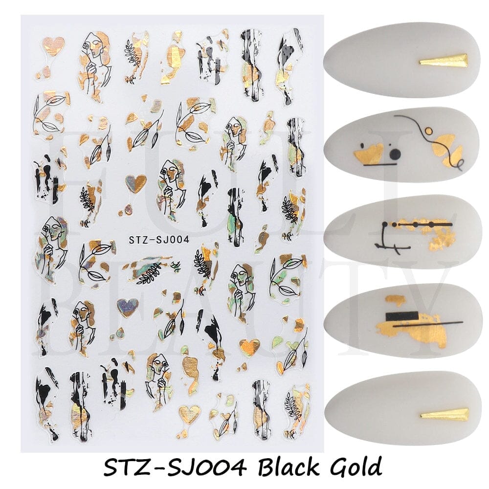 3D Black Snake Leaf Stickers for Nails Geometry Animal Simple Design Manicure Inspired Nail Decals Sliders DIY Decor GLSTZ-CS059 inkedbutterfly1 