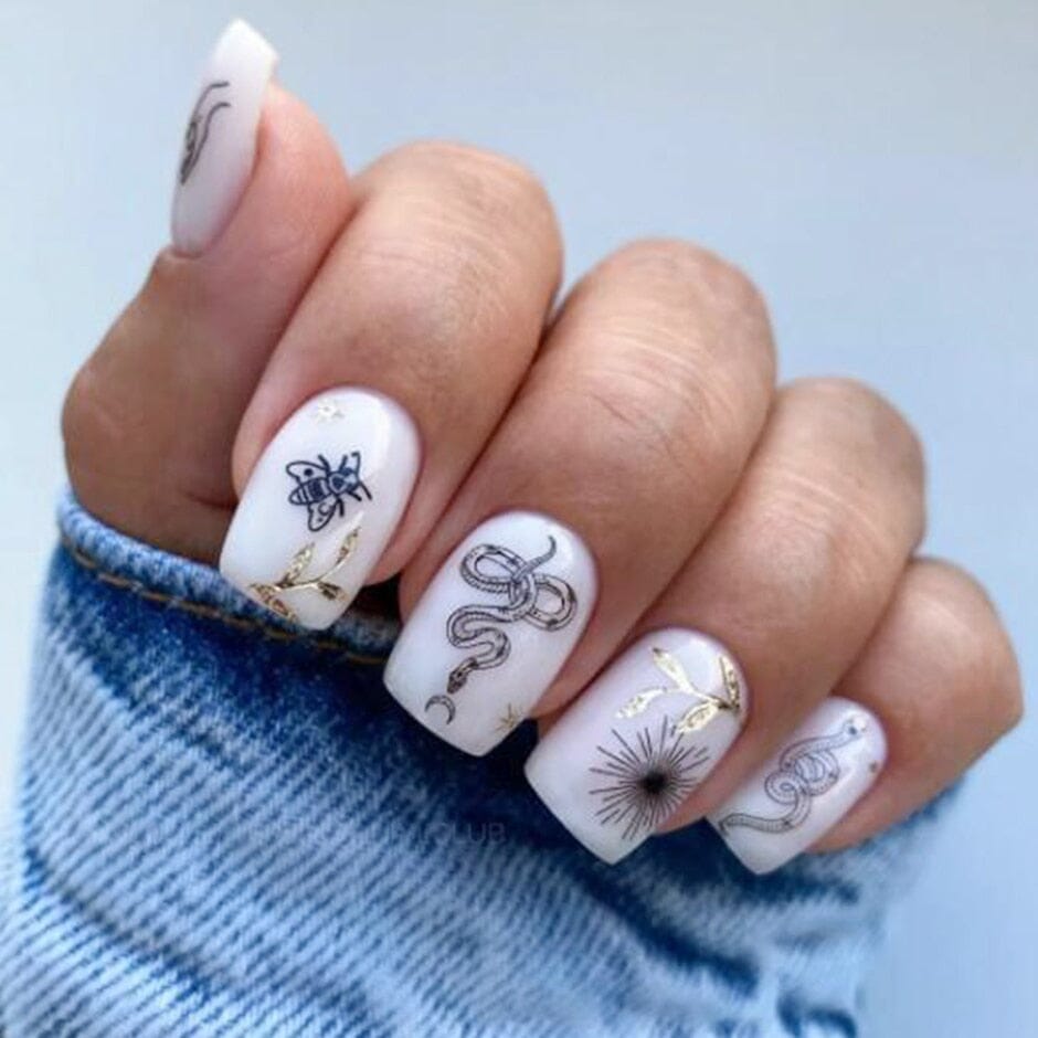 3D Black Snake Leaf Stickers for Nails Geometry Animal Simple Design Manicure Inspired Nail Decals Sliders DIY Decor GLSTZ-CS059 inkedbutterfly1 