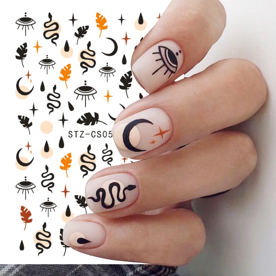 3D Black Snake Leaf Stickers for Nails Geometry Animal Simple Design Manicure Inspired Nail Decals Sliders DIY Decor GLSTZ-CS059 inkedbutterfly1 