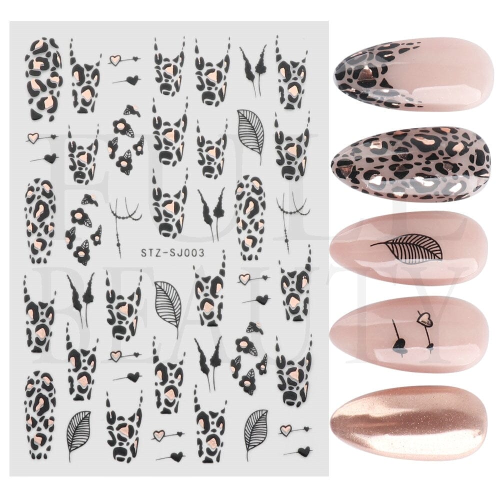 3D Black Snake Leaf Stickers for Nails Geometry Animal Simple Design Manicure Inspired Nail Decals Sliders DIY Decor GLSTZ-CS059 inkedbutterfly1 Black and Colorful 