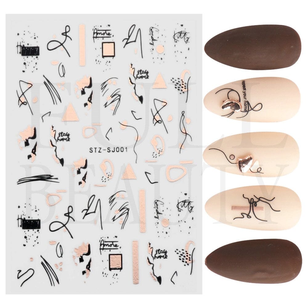 3D Black Snake Leaf Stickers for Nails Geometry Animal Simple Design Manicure Inspired Nail Decals Sliders DIY Decor GLSTZ-CS059 inkedbutterfly1 Black & Cyan 