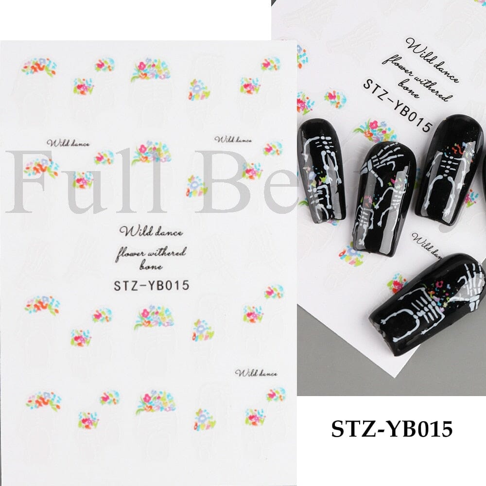 3D Black Snake Leaf Stickers for Nails Geometry Animal Simple Design Manicure Inspired Nail Decals Sliders DIY Decor GLSTZ-CS059 inkedbutterfly1 Blue with White 