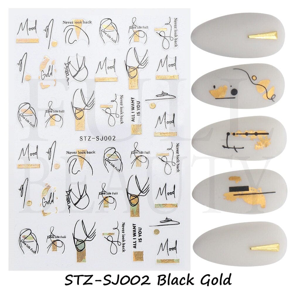 3D Black Snake Leaf Stickers for Nails Geometry Animal Simple Design Manicure Inspired Nail Decals Sliders DIY Decor GLSTZ-CS059 inkedbutterfly1 Bronze 