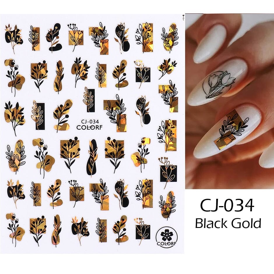 3D Black Snake Leaf Stickers for Nails Geometry Animal Simple Design Manicure Inspired Nail Decals Sliders DIY Decor GLSTZ-CS059 inkedbutterfly1 Cream 