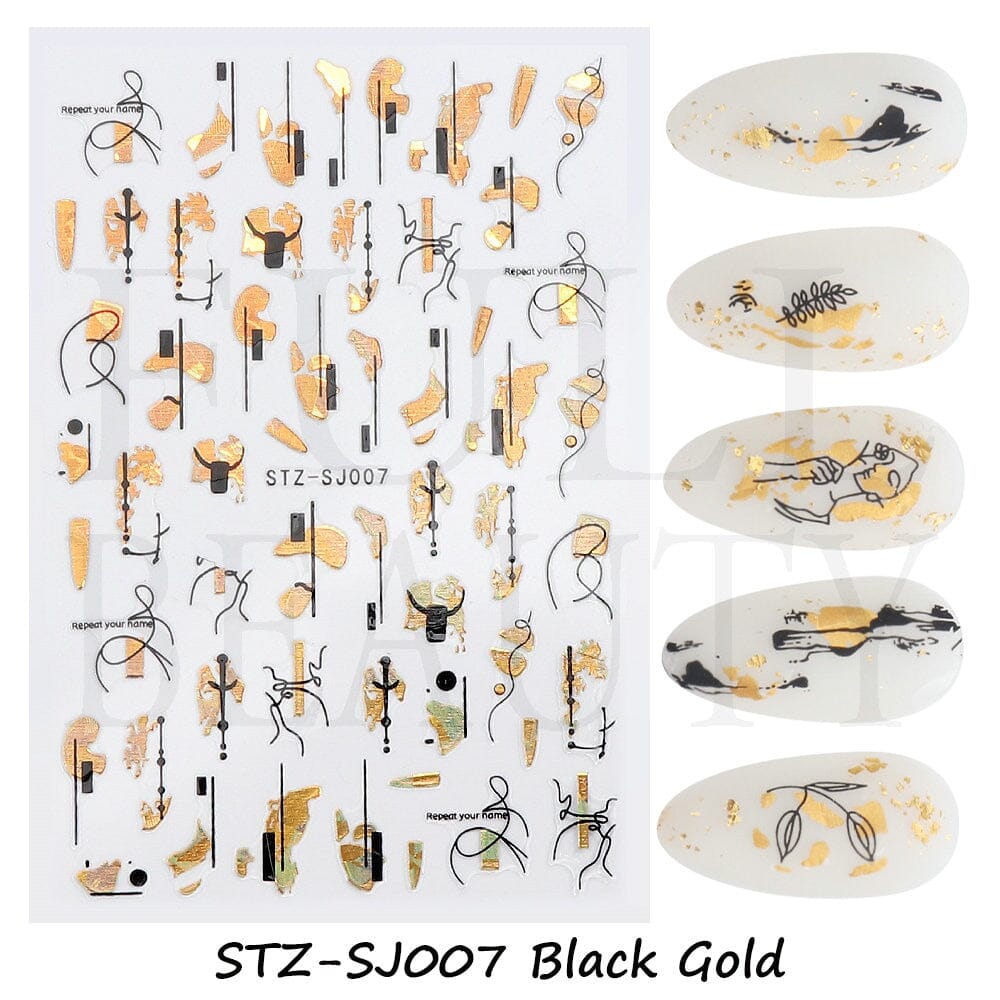 3D Black Snake Leaf Stickers for Nails Geometry Animal Simple Design Manicure Inspired Nail Decals Sliders DIY Decor GLSTZ-CS059 inkedbutterfly1 Diamond D Color 