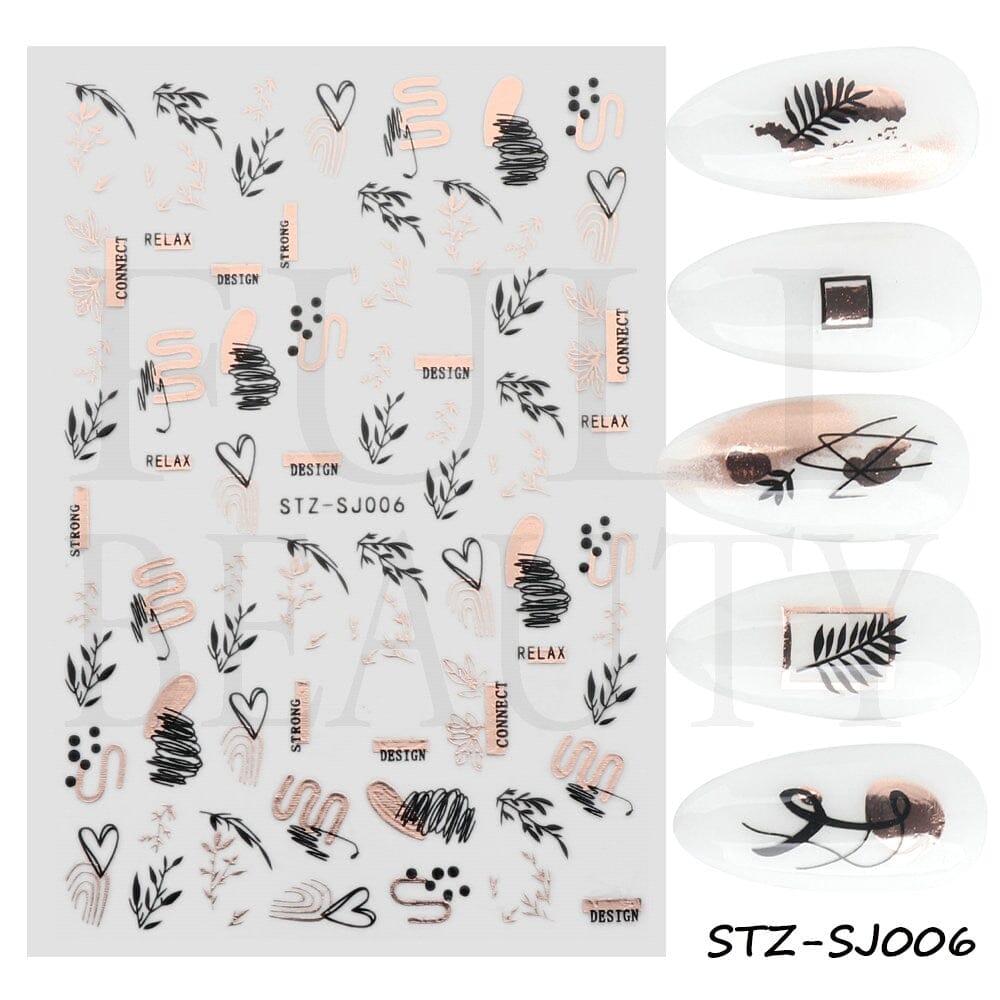 3D Black Snake Leaf Stickers for Nails Geometry Animal Simple Design Manicure Inspired Nail Decals Sliders DIY Decor GLSTZ-CS059 inkedbutterfly1 dusty wine 