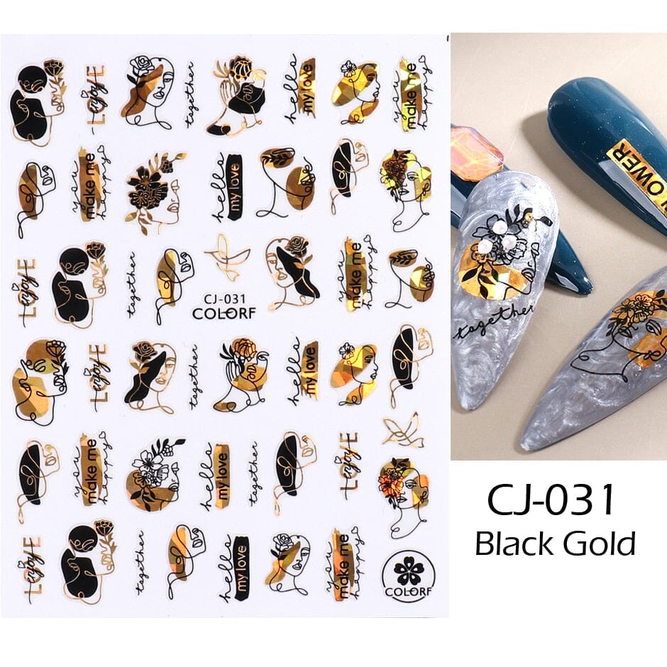3D Black Snake Leaf Stickers for Nails Geometry Animal Simple Design Manicure Inspired Nail Decals Sliders DIY Decor GLSTZ-CS059 inkedbutterfly1 gold foil 