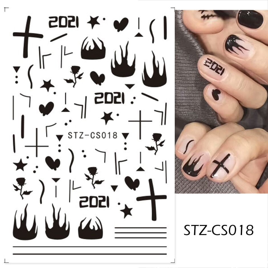 3D Black Snake Leaf Stickers for Nails Geometry Animal Simple Design Manicure Inspired Nail Decals Sliders DIY Decor GLSTZ-CS059 inkedbutterfly1 Ivory 