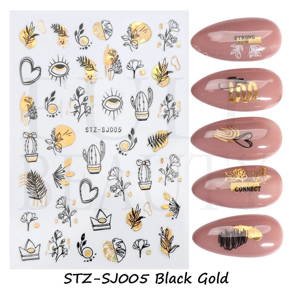 3D Black Snake Leaf Stickers for Nails Geometry Animal Simple Design Manicure Inspired Nail Decals Sliders DIY Decor GLSTZ-CS059 inkedbutterfly1 Mixed Colors 
