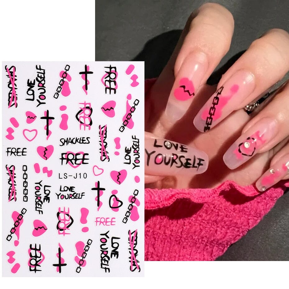 3D Black Snake Leaf Stickers for Nails Geometry Animal Simple Design Manicure Inspired Nail Decals Sliders DIY Decor GLSTZ-CS059 inkedbutterfly1 Neon yellow 