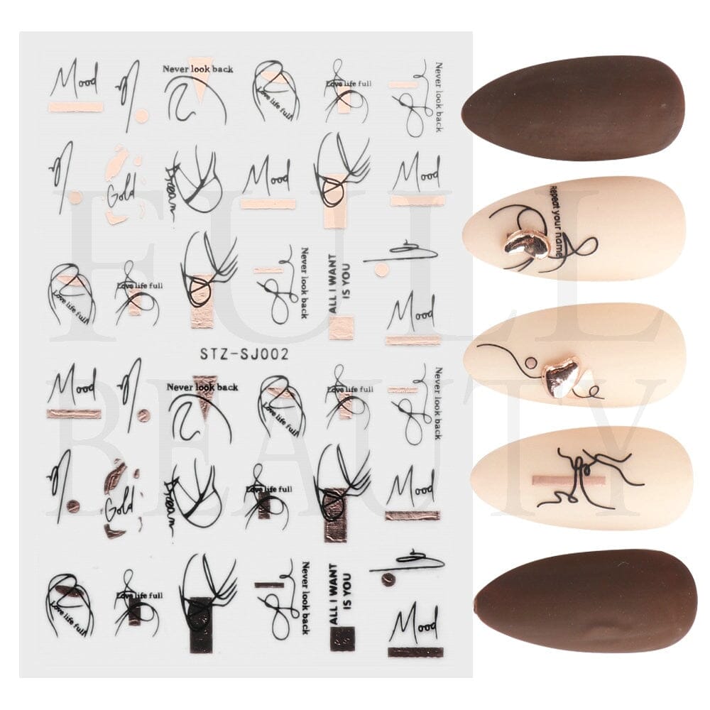 3D Black Snake Leaf Stickers for Nails Geometry Animal Simple Design Manicure Inspired Nail Decals Sliders DIY Decor GLSTZ-CS059 inkedbutterfly1 Palegoldenrod 