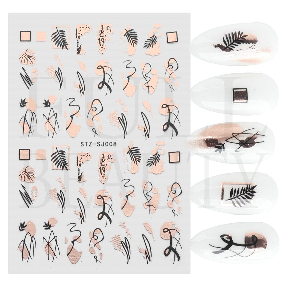 3D Black Snake Leaf Stickers for Nails Geometry Animal Simple Design Manicure Inspired Nail Decals Sliders DIY Decor GLSTZ-CS059 inkedbutterfly1 Pink Bronze 