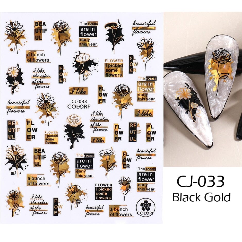 3D Black Snake Leaf Stickers for Nails Geometry Animal Simple Design Manicure Inspired Nail Decals Sliders DIY Decor GLSTZ-CS059 inkedbutterfly1 Slate 