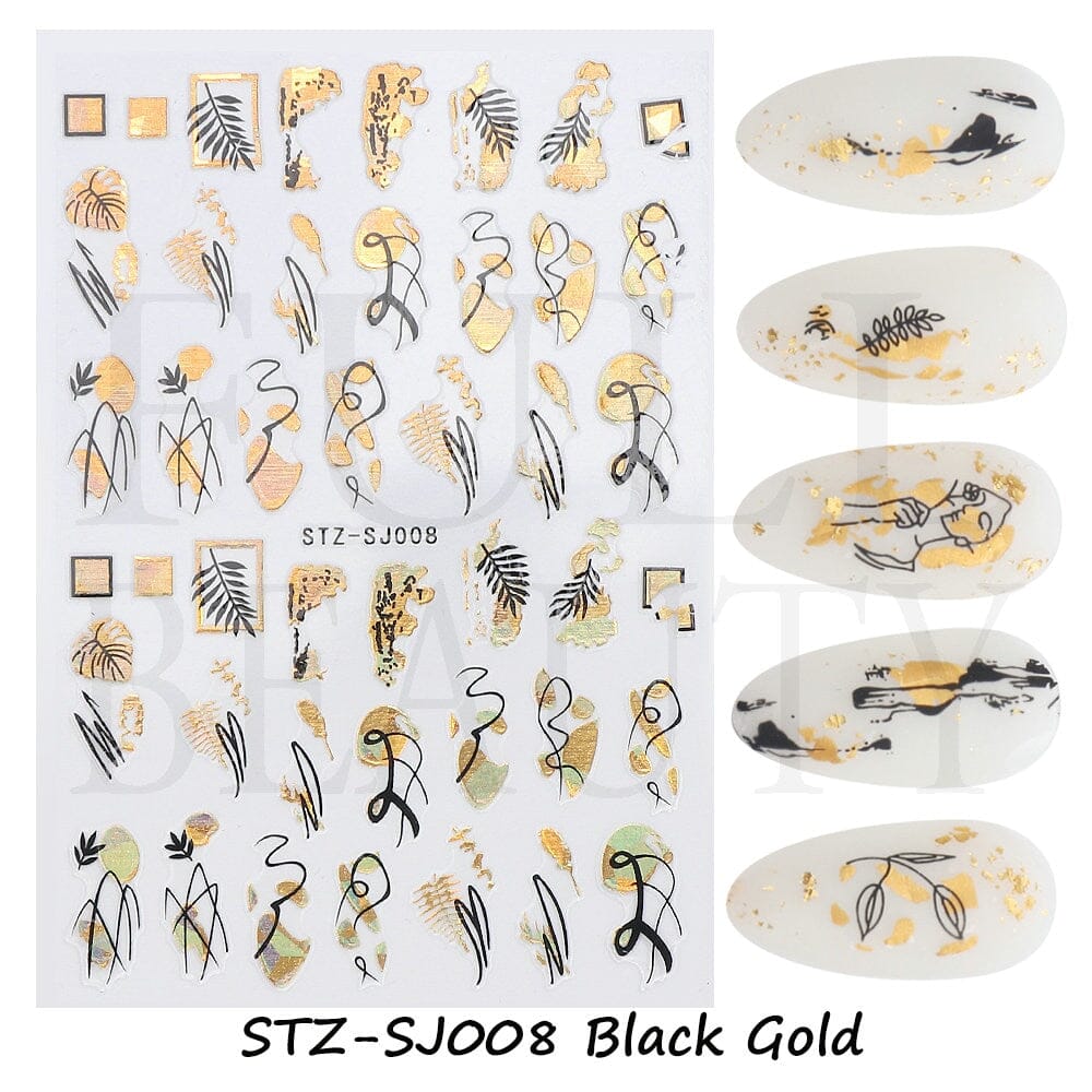 3D Black Snake Leaf Stickers for Nails Geometry Animal Simple Design Manicure Inspired Nail Decals Sliders DIY Decor GLSTZ-CS059 inkedbutterfly1 Tran-Yellow 