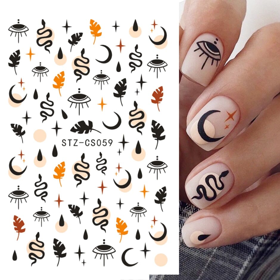 3D Black Snake Leaf Stickers for Nails Geometry Animal Simple Design Manicure Inspired Nail Decals Sliders DIY Decor GLSTZ-CS059 inkedbutterfly1 White 