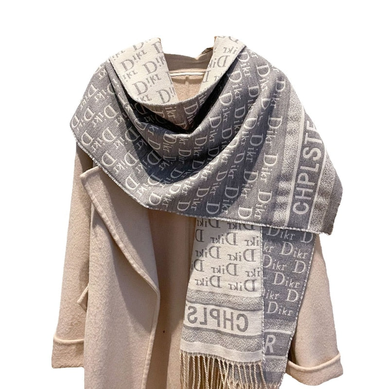 2022 New Luxury Brand Winter Cashmere Scarf for Women Fashion Print Warm Shawl Letter Wrap Pashmina Neckerchief Poncho Tassel