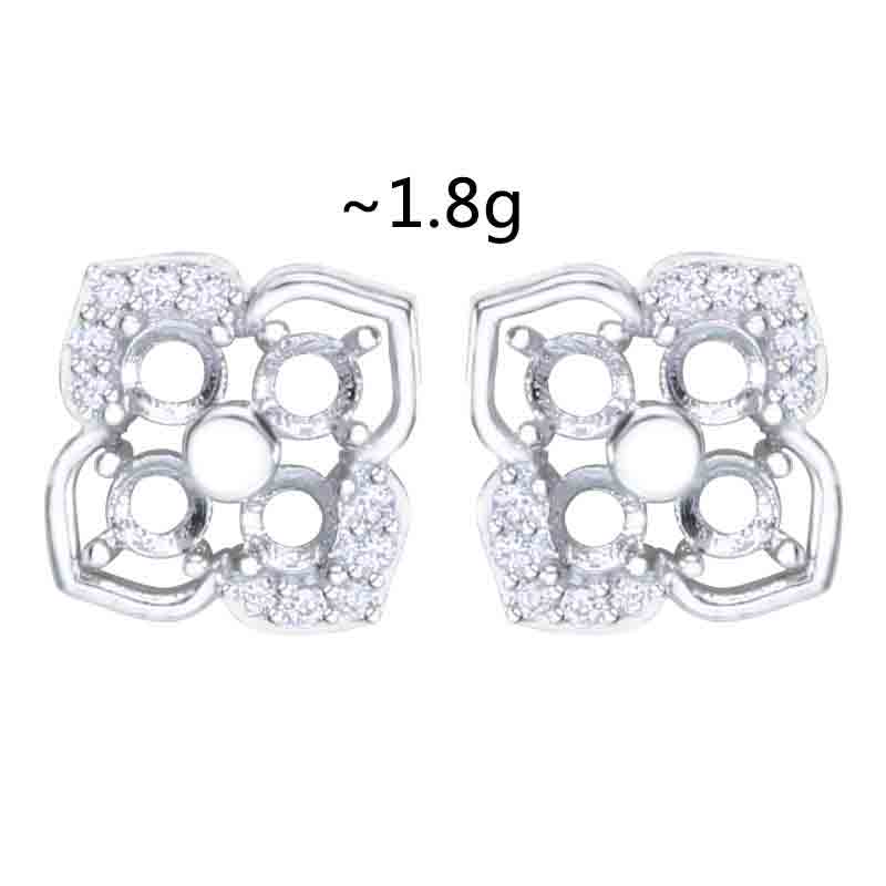 Beautiful Four Leaves Clover 925 Sterling Silver Round Gemstone DIY Stud Earring Setting Silverbene 