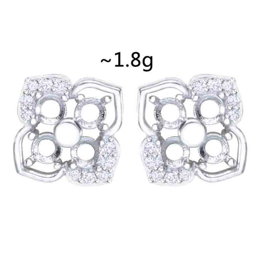 Beautiful Four Leaves Clover 925 Sterling Silver Round Gemstone DIY Stud Earring Setting Silverbene 