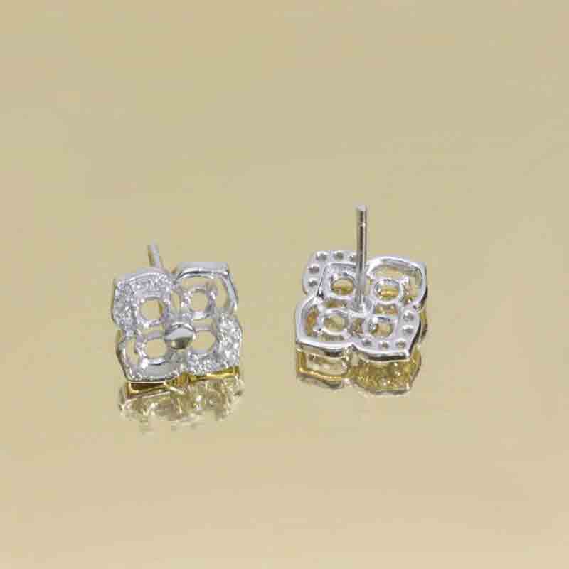 Beautiful Four Leaves Clover 925 Sterling Silver Round Gemstone DIY Stud Earring Setting Silverbene 