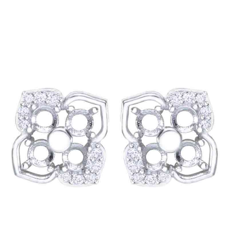 Beautiful Four Leaves Clover 925 Sterling Silver Round Gemstone DIY Stud Earring Setting Silverbene 