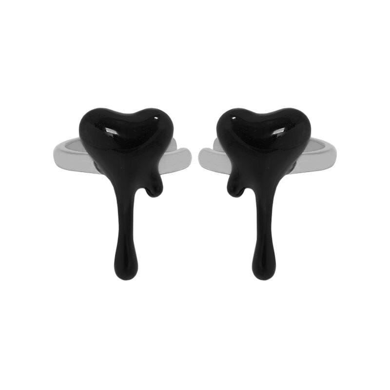 Black Fluid Heart Irregular 925 Sterling Silver Non-Pierced Earring(Single) Silverbene 