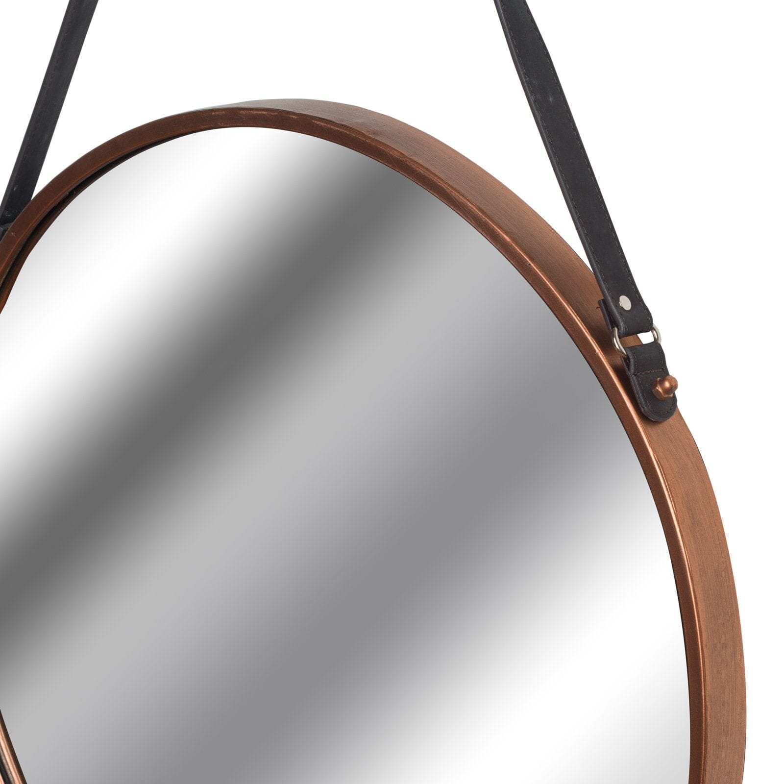 Copper Rimmed Round Hanging Wall Mirror With Black Strap Hill Interiors 