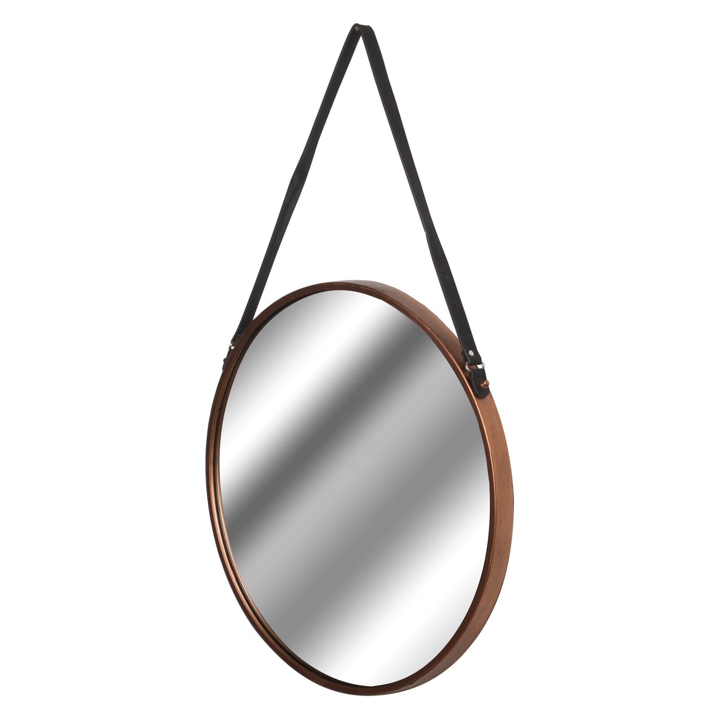 Copper Rimmed Round Hanging Wall Mirror With Black Strap Hill Interiors 