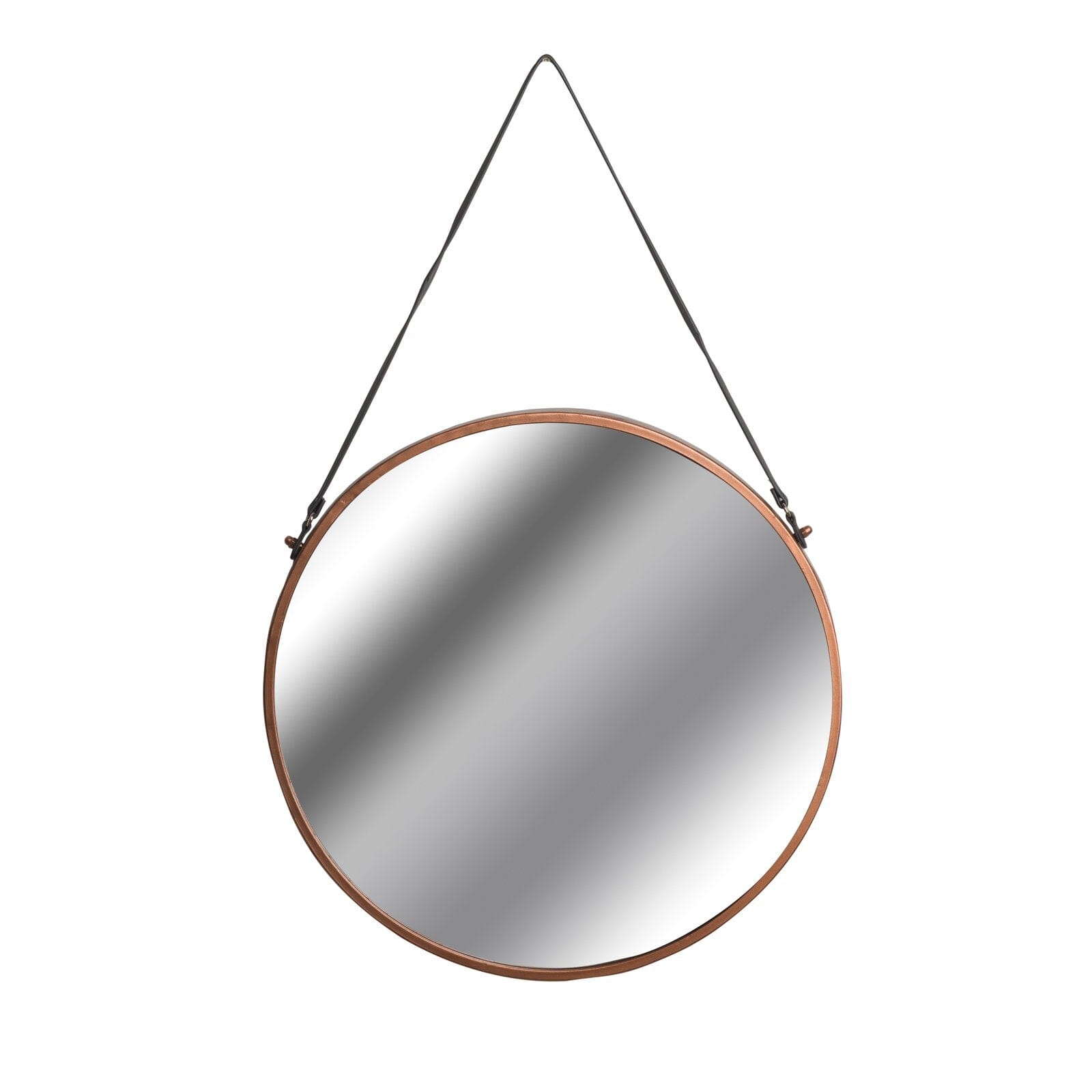 Copper Rimmed Round Hanging Wall Mirror With Black Strap Hill Interiors 