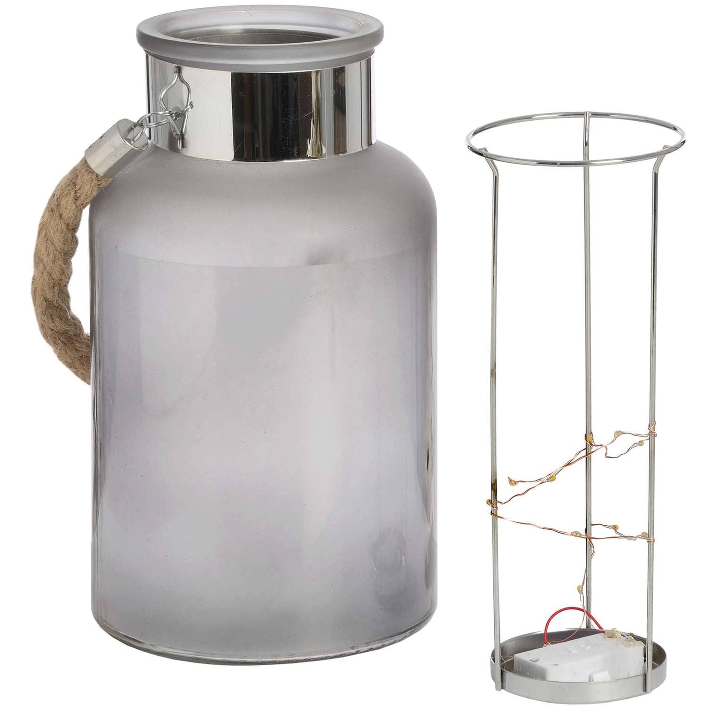 Frosted Glass Lantern with Rope Detail and Interior LED Hill Interiors 