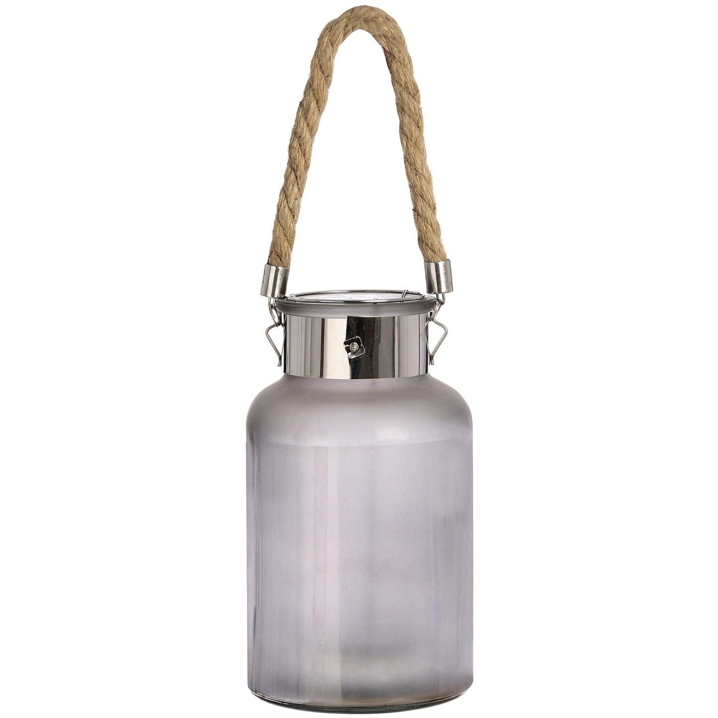 Frosted Glass Lantern with Rope Detail and Interior LED Hill Interiors 