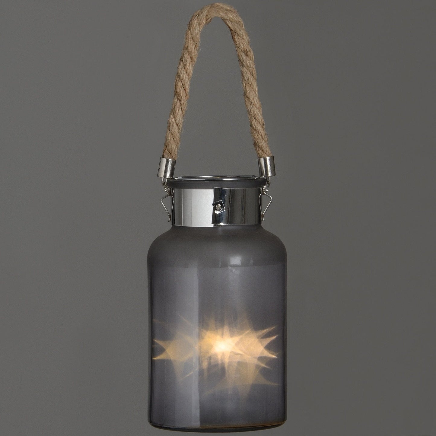 Frosted Glass Lantern with Rope Detail and Interior LED Hill Interiors 