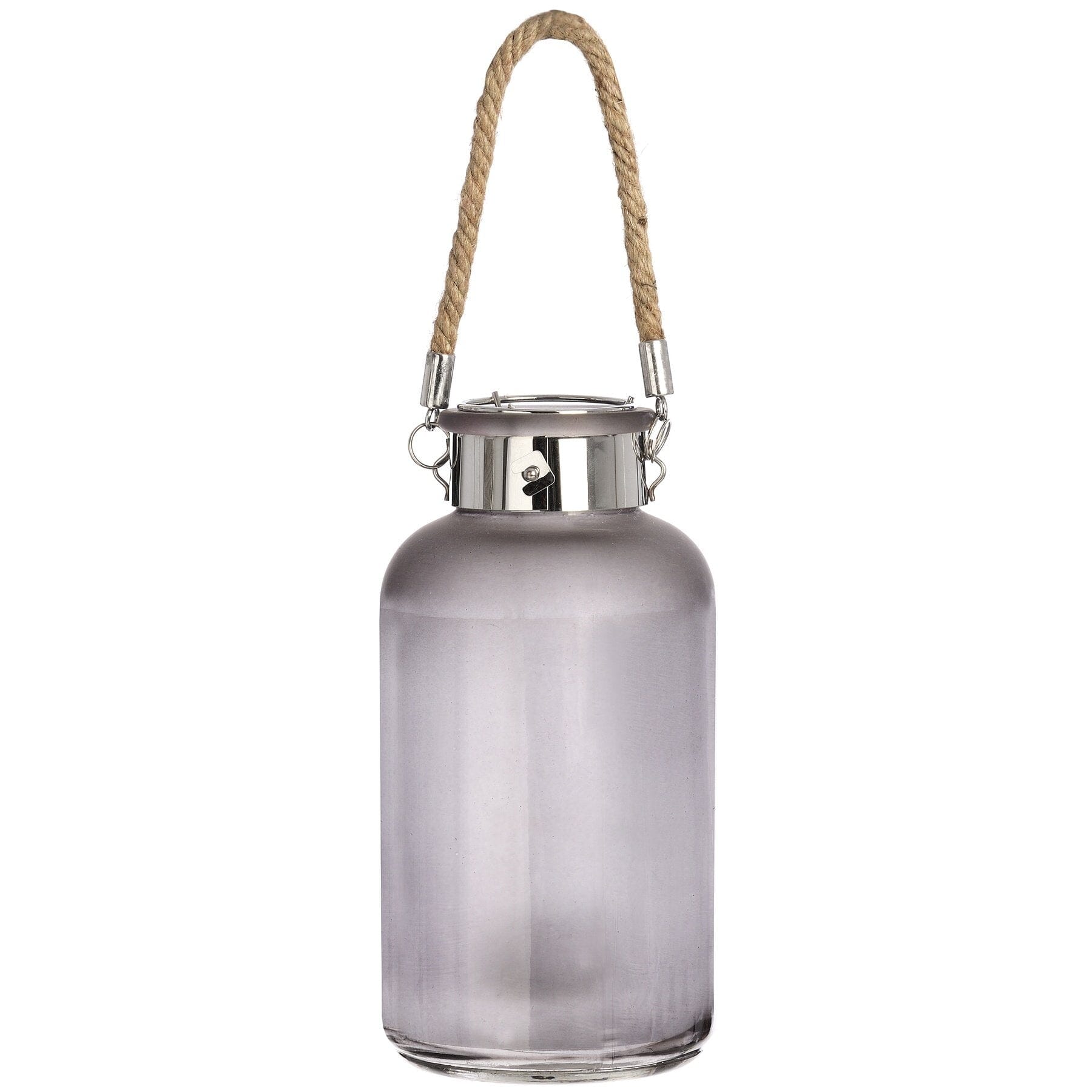 Frosted Grey Glass Lantern with Rope Detail and LED Hill Interiors 