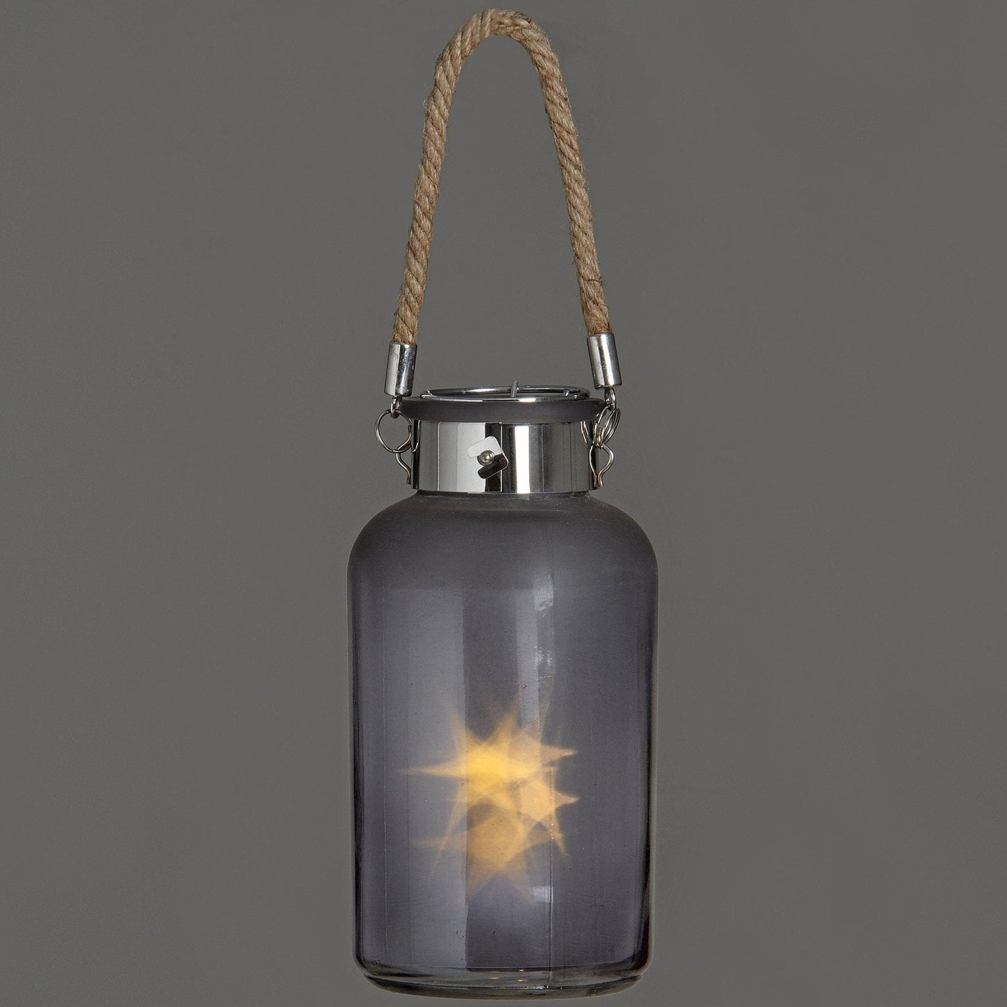 Frosted Grey Glass Lantern with Rope Detail and LED Hill Interiors 