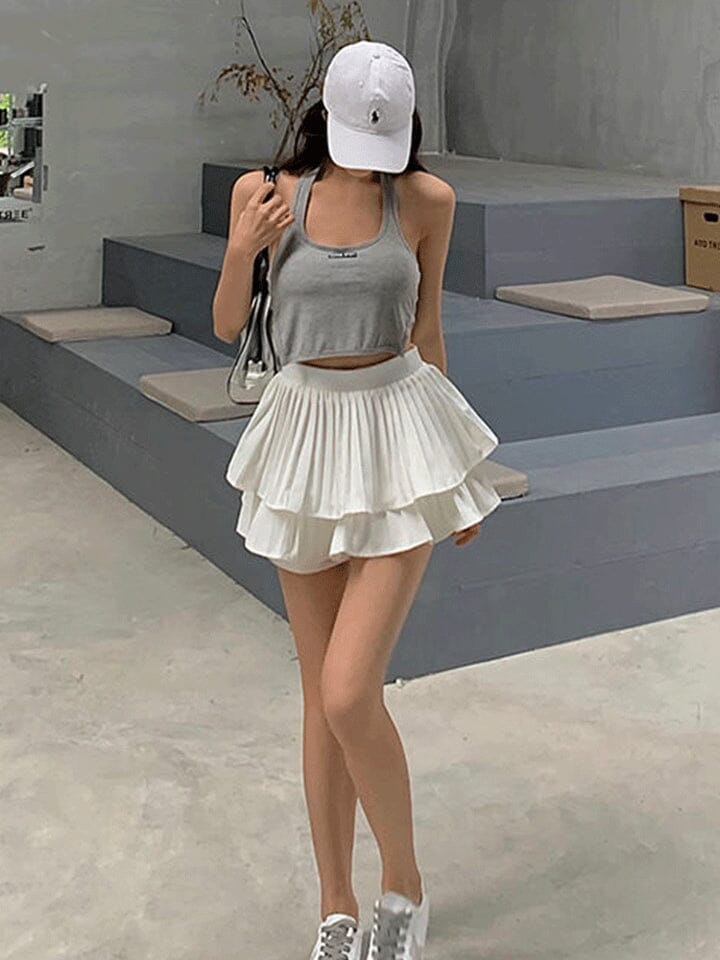 High Waist Pleated Mini Skirt Women Double Layer White A-line Skirt with Shorts Y2k Clothes Korean Fashion Goth Harajuku Skirt Clothes inkedbutterfly1 