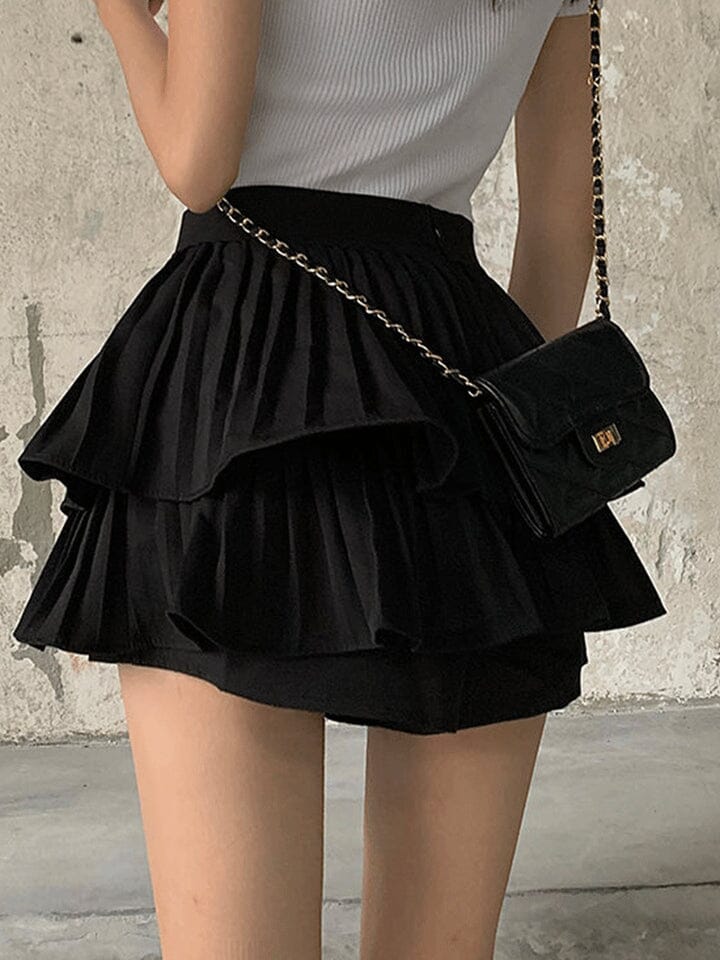 High Waist Pleated Mini Skirt Women Double Layer White A-line Skirt with Shorts Y2k Clothes Korean Fashion Goth Harajuku Skirt Clothes inkedbutterfly1 