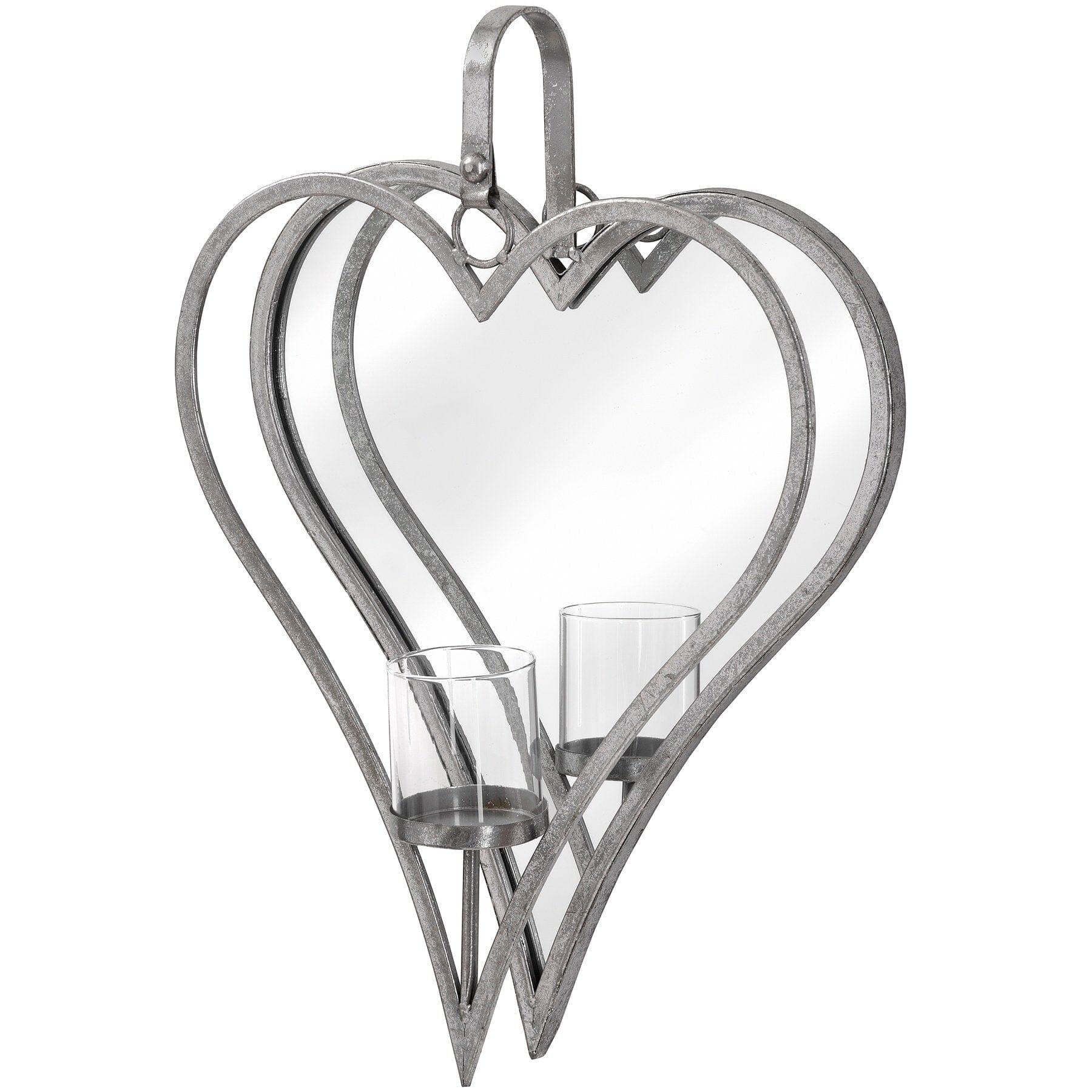 Large Antique Silver Mirrored Heart Candle Holder Hill Interiors 