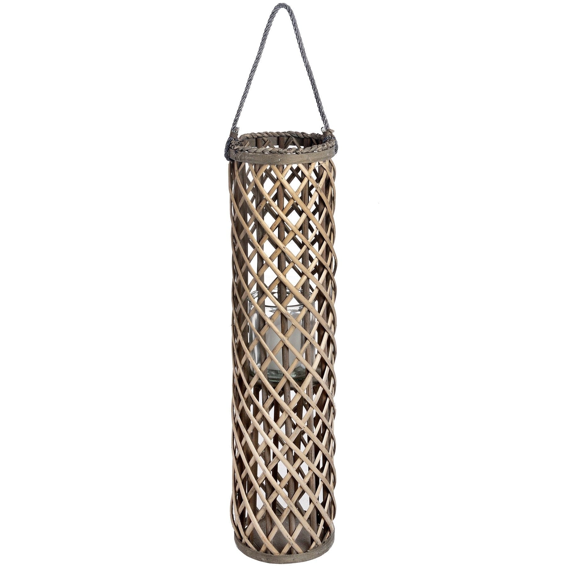 Large Wicker Lantern with Glass Hurricane Hill Interiors 